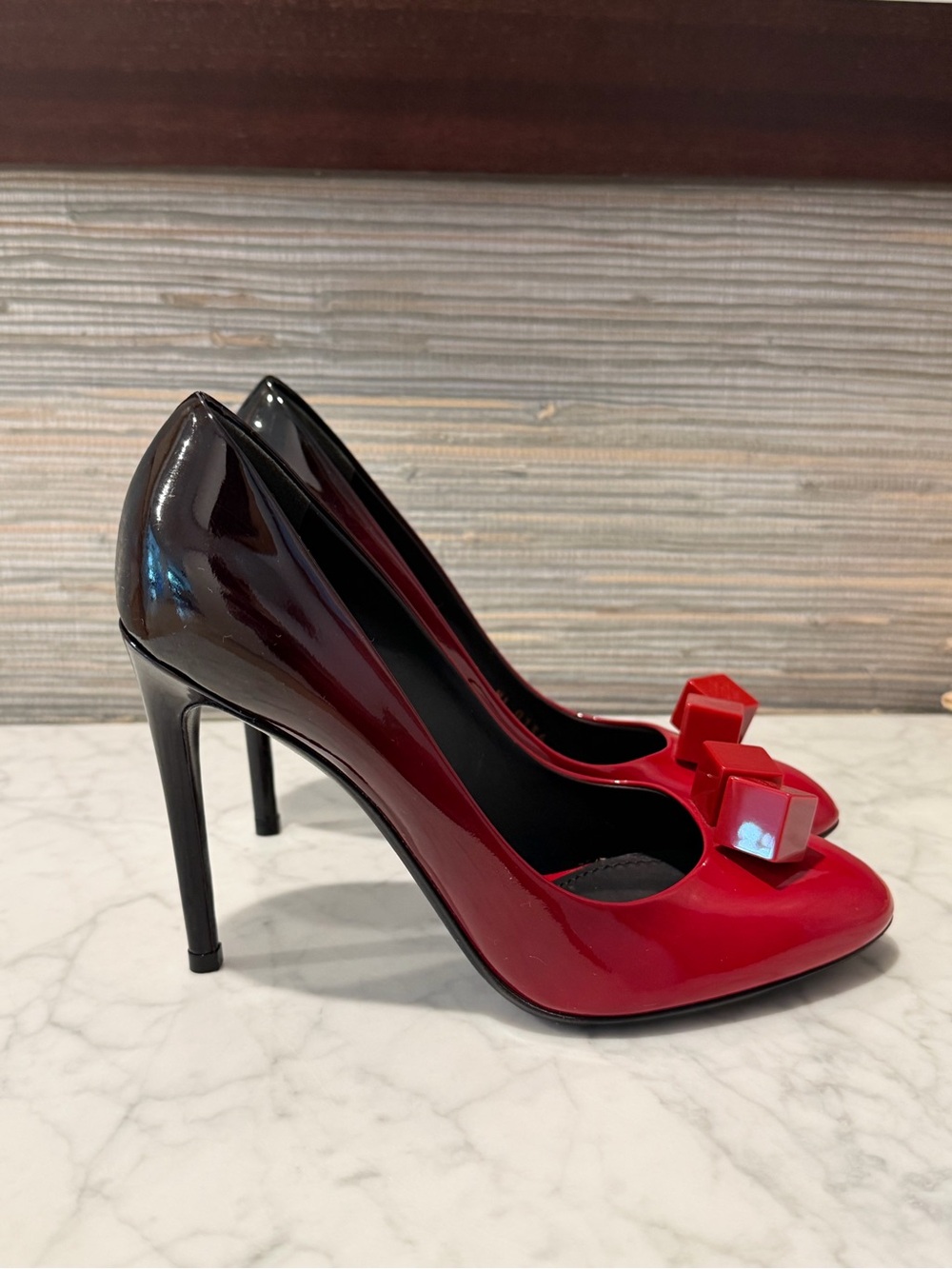 Authentic Louis Vuitton Red Patent Leather Cube Accent Pumps - Women's - Picture 3 of 7